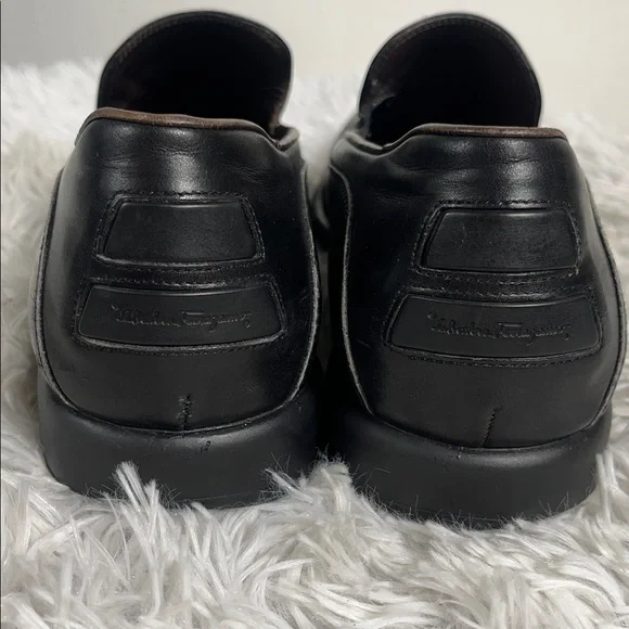 Salvatore Ferragamo Black Leather Slip-On Loafers